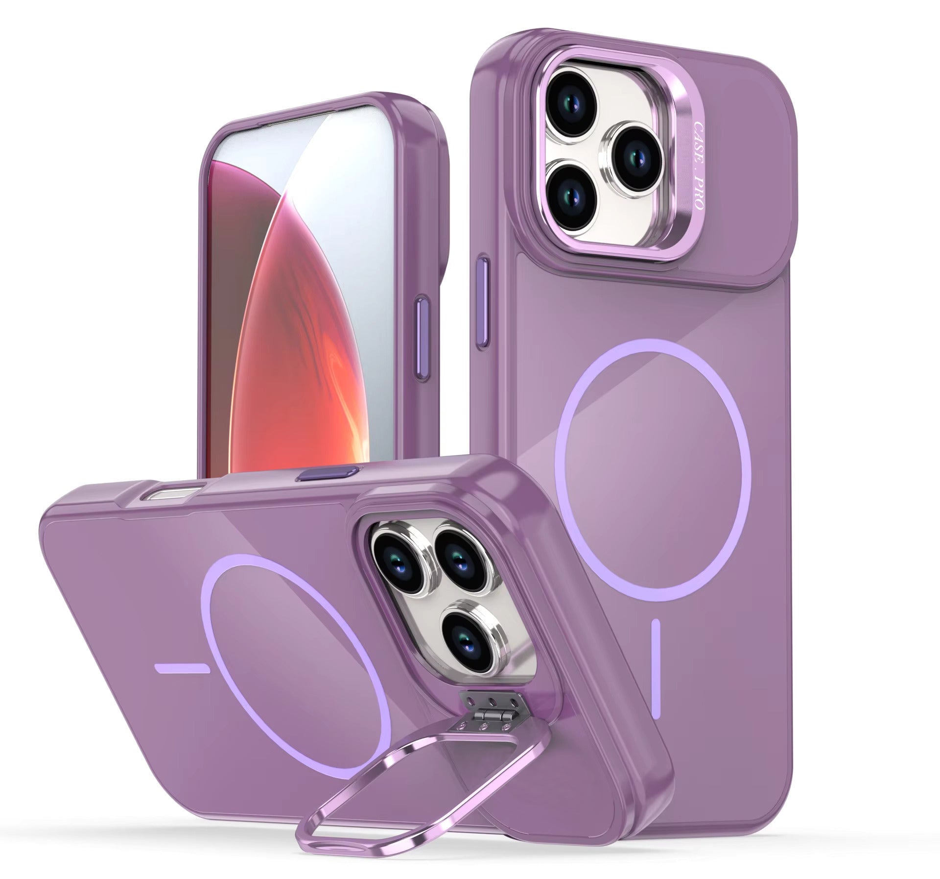 Reiko Built-in Stash Stand, Shockproof, Sturdy, Compatible with MagSafe Protection  Stylish Cover,  Compatible with IPHONE 17  , PC76-IPH17PP